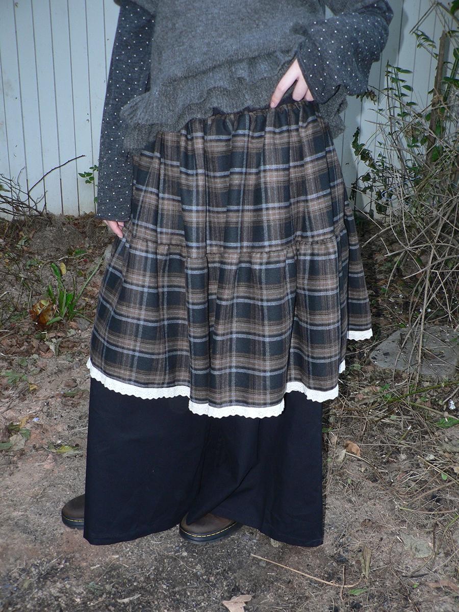 ang project Plaid Lace Splice High Waist Loose Faux Two Piece Women&