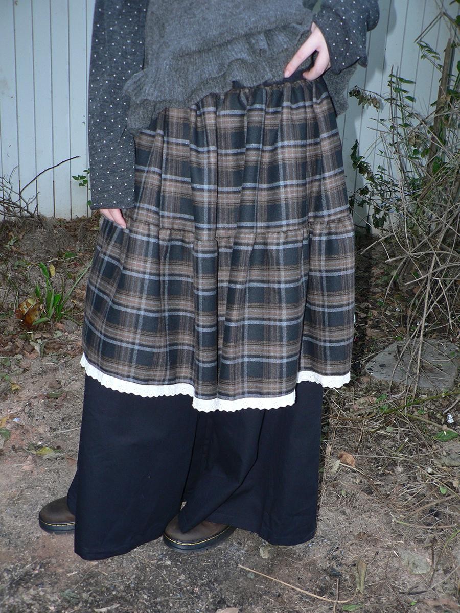 ang project Plaid Lace Splice High Waist Loose Faux Two Piece Women&