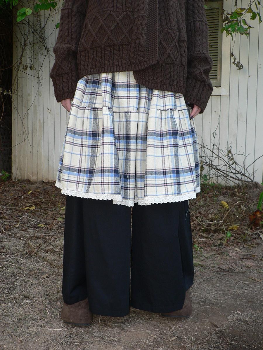 ang project Plaid Lace Splice High Waist Loose Faux Two Piece Women&
