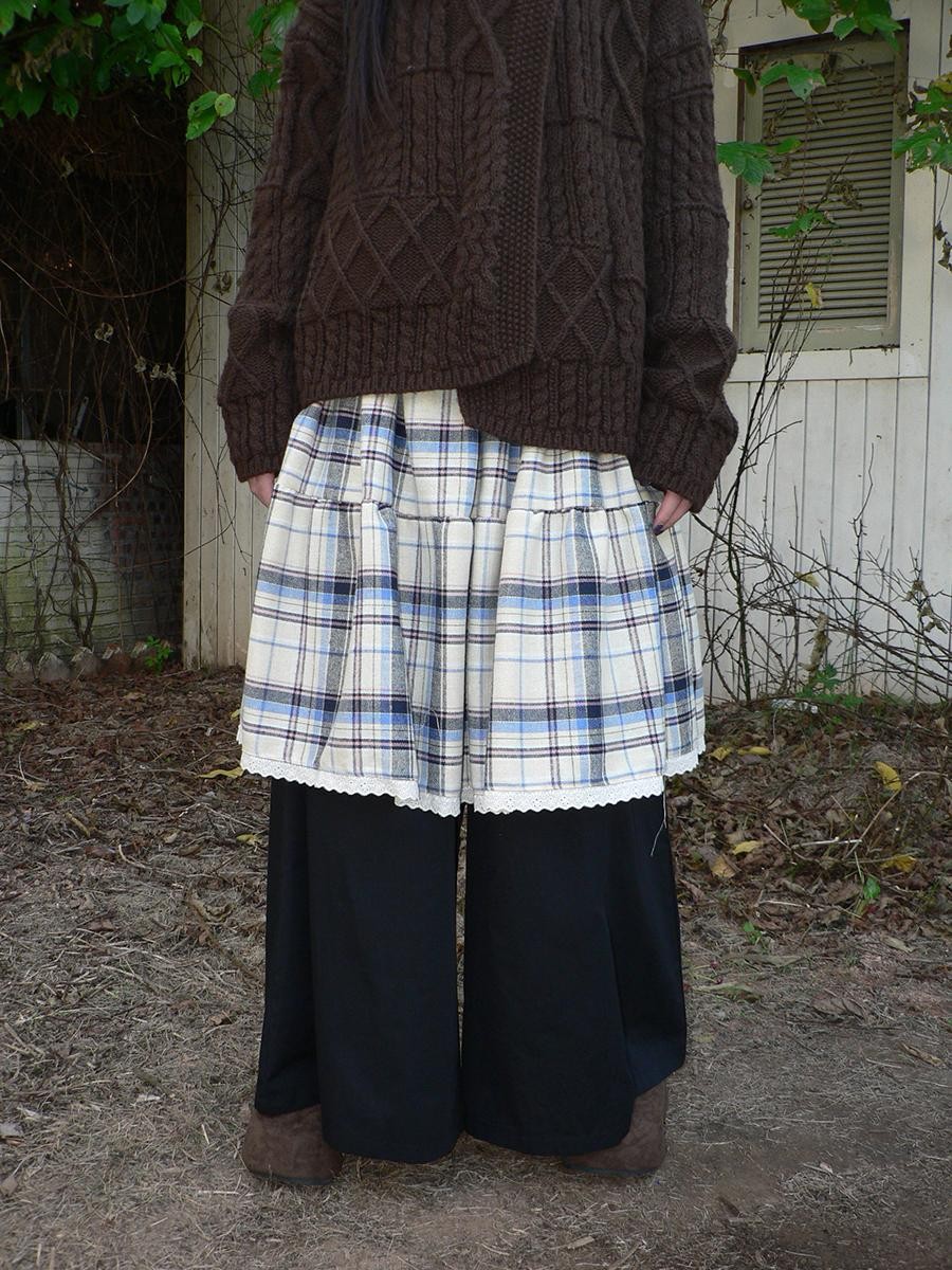 ang project Plaid Lace Splice High Waist Loose Faux Two Piece Women&