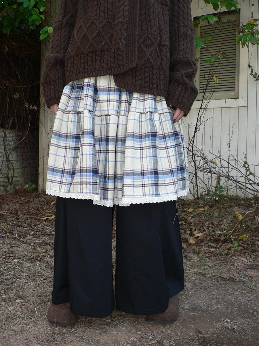 ang project Plaid Lace Splice High Waist Loose Faux Two Piece Women&
