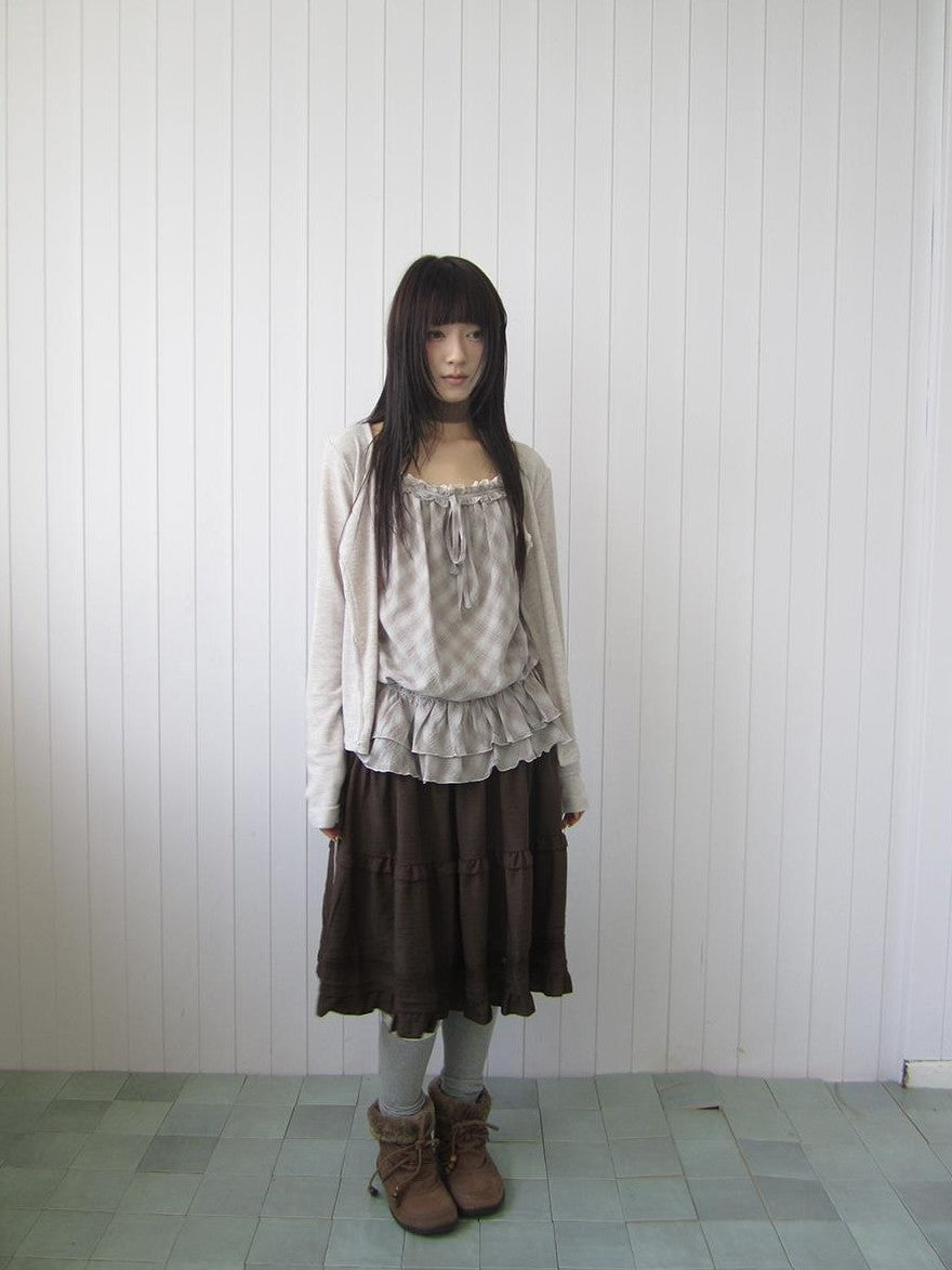 ang project Plaid Lace Trim Button Front Long Sleeve Two Piece Women&