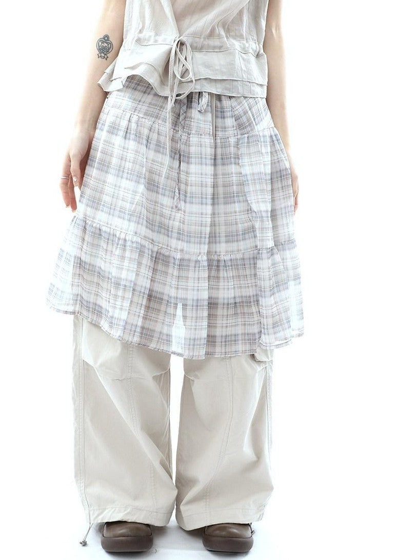 ang project Plaid Layered Drawstring Tie Women&