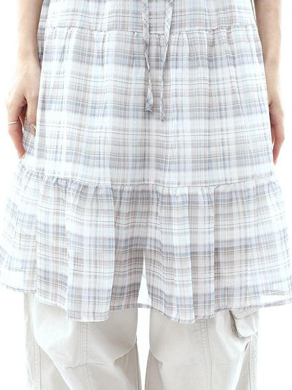 ang project Plaid Layered Drawstring Tie Women&