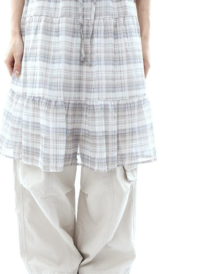 ang project Plaid Layered Drawstring Tie Women&