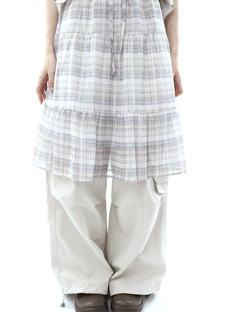 ang project Plaid Layered Drawstring Tie Women&