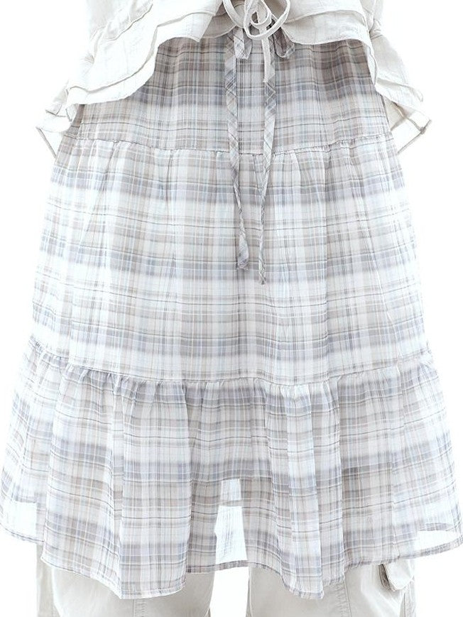 ang project Plaid Layered Drawstring Tie Women&