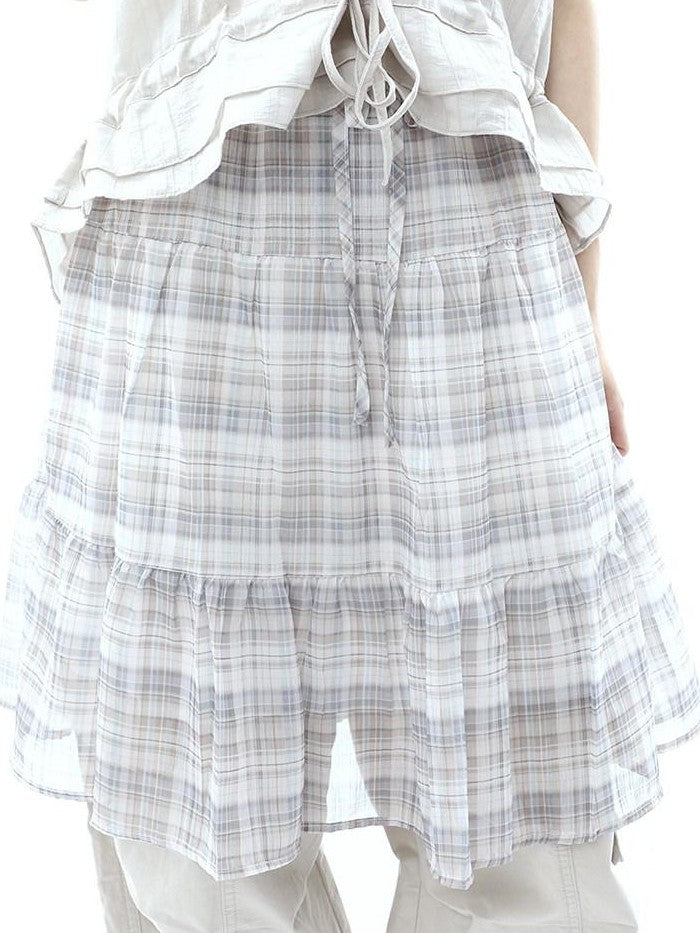 ang project Plaid Layered Drawstring Tie Women&