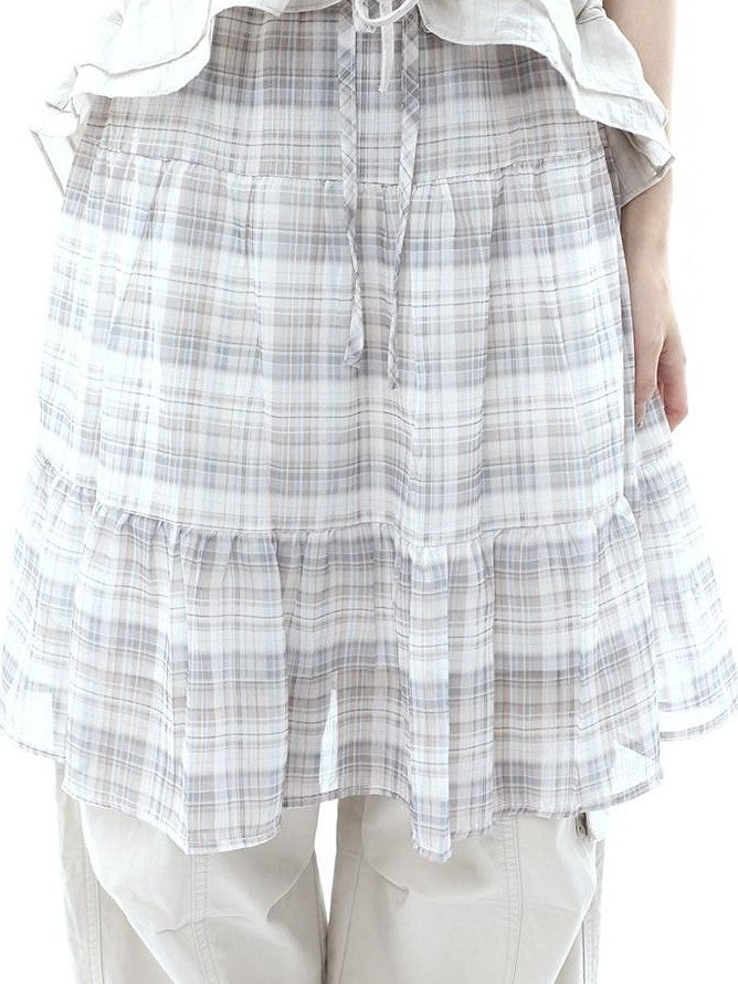 ang project Plaid Layered Drawstring Tie Women&