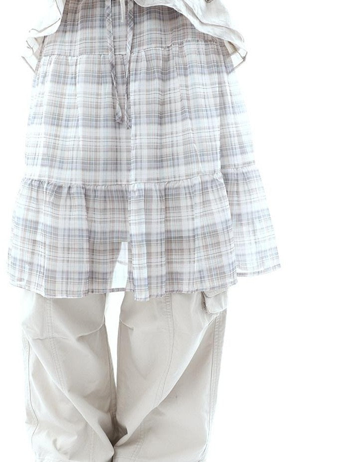 ang project Plaid Layered Drawstring Tie Women&