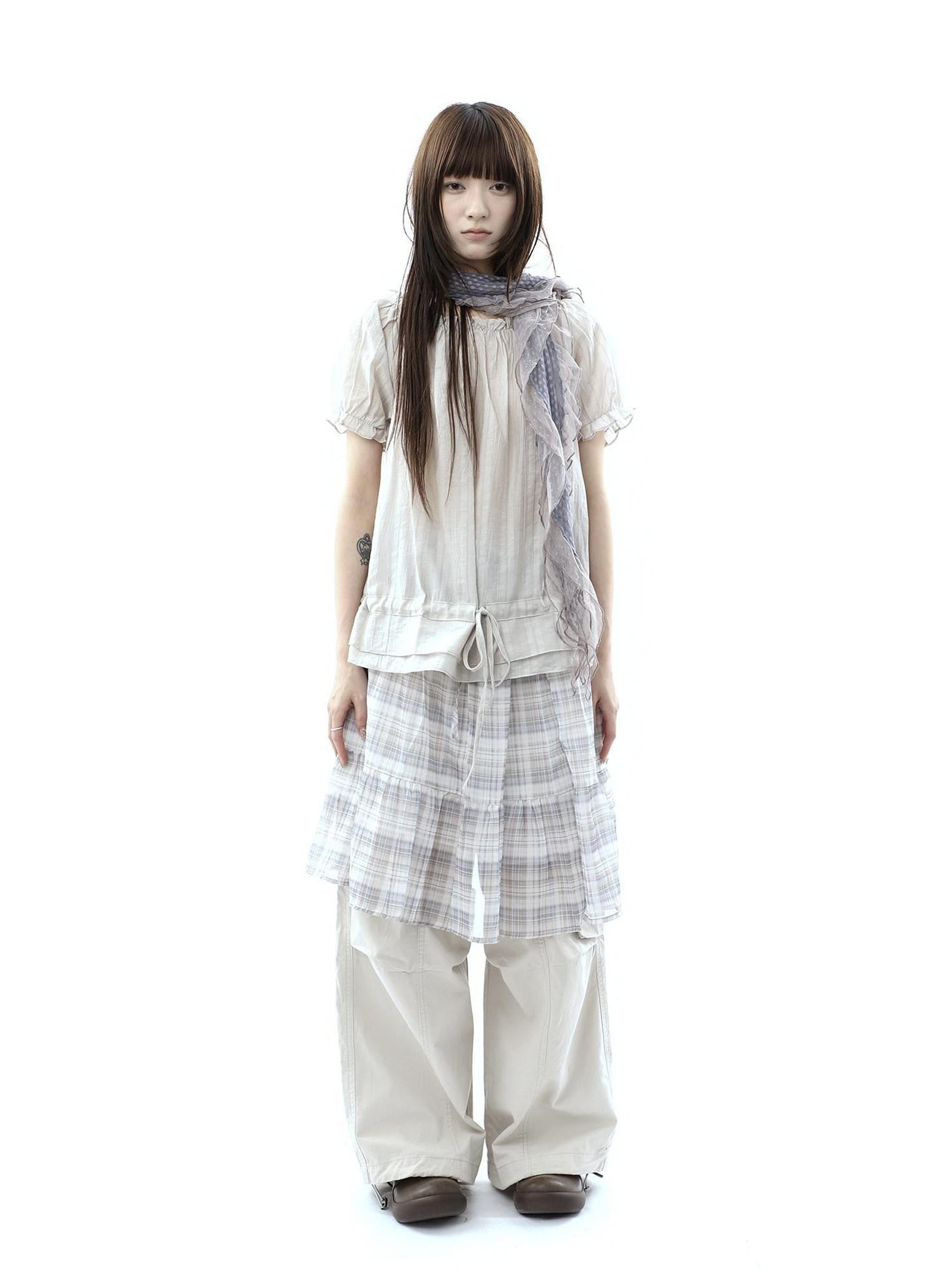 ang project Plaid Layered Drawstring Tie Women&
