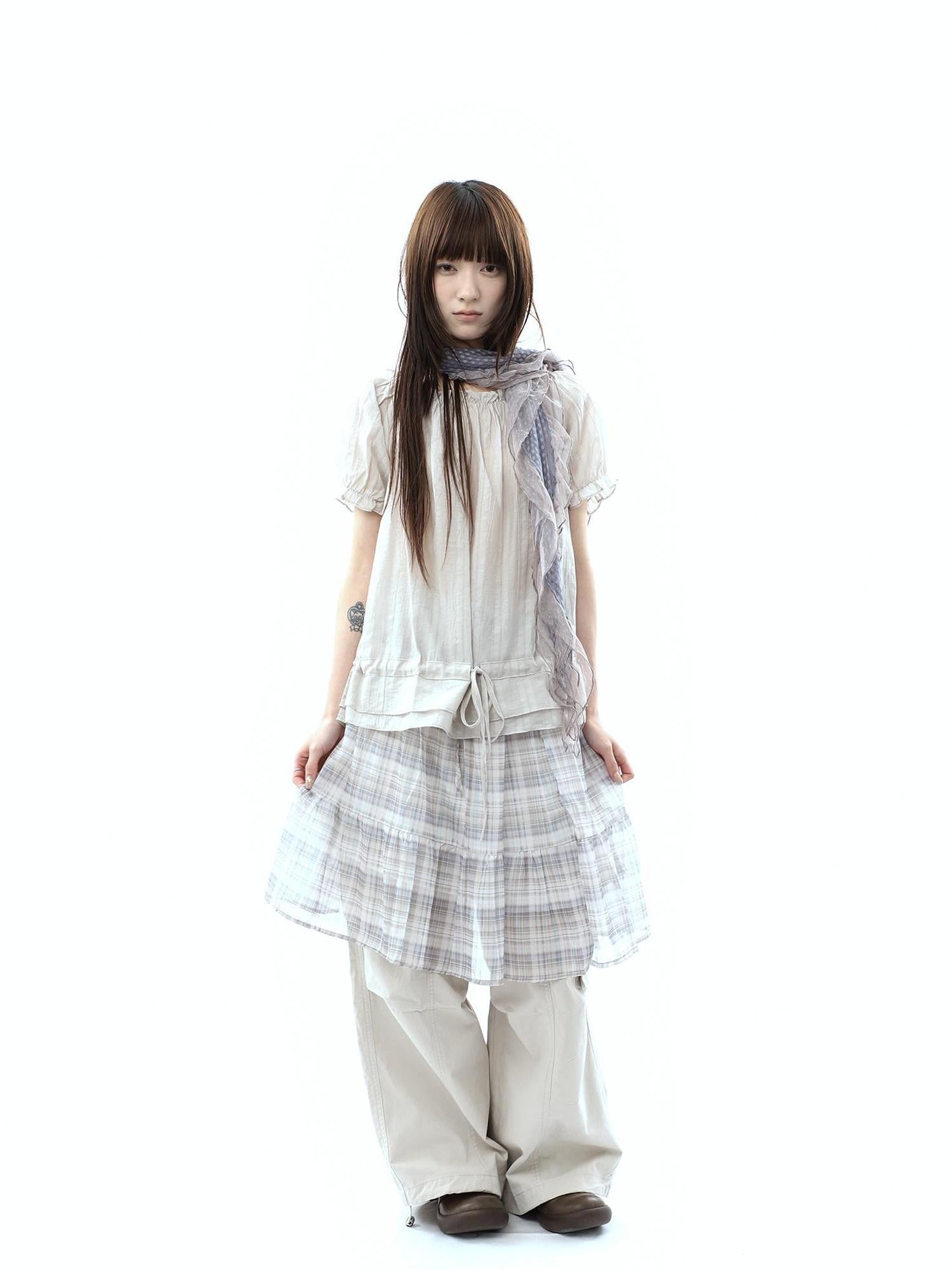 ang project Plaid Layered Drawstring Tie Women&