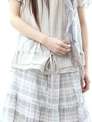 ang project Plaid Layered Drawstring Tie Women&