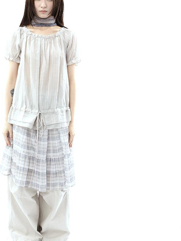 ang project Plaid Layered Drawstring Tie Women&
