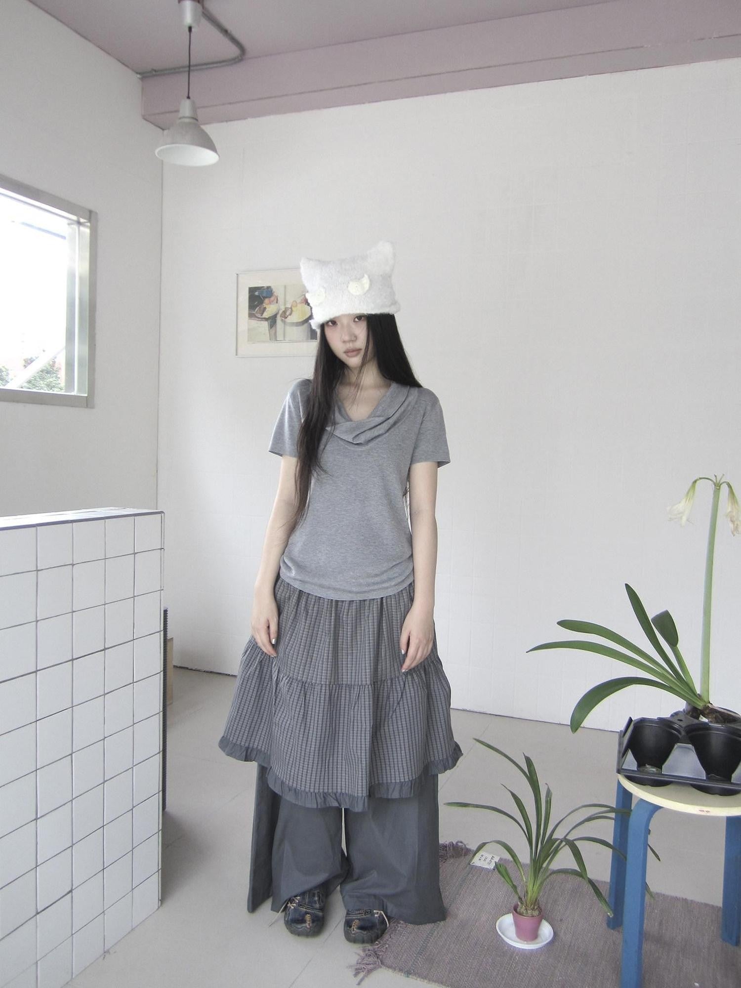 ang project Plaid Patchwork Layered Lettuce Hem Women&