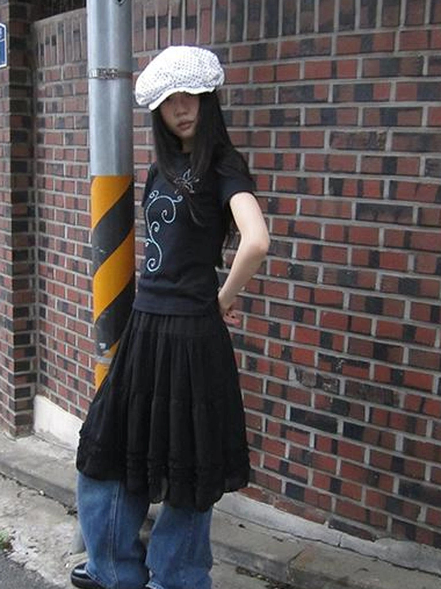 Pleated Beaded Color Block Stretch Tee