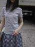 Pleated Beaded Color Block Stretch Tee