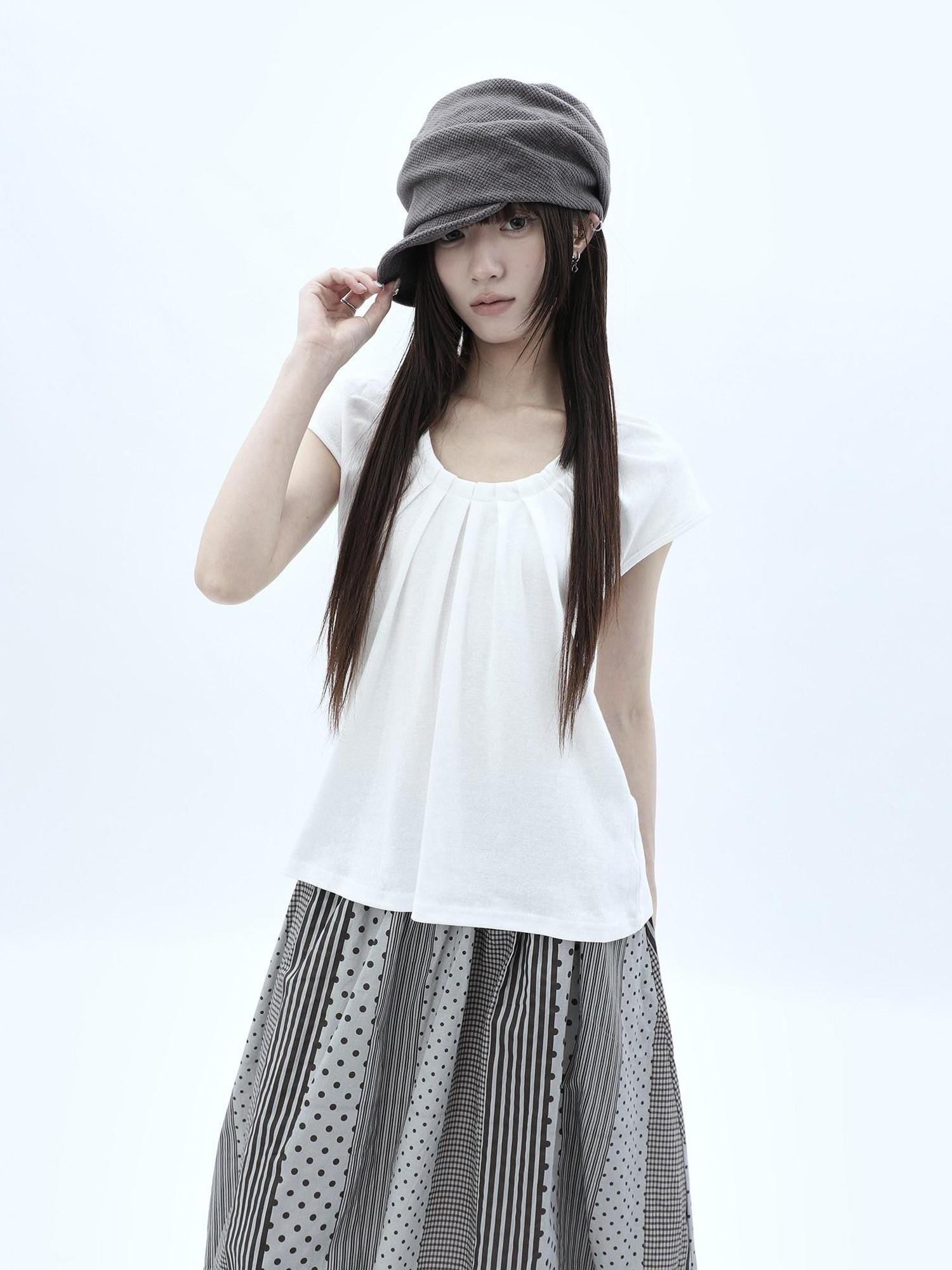 ang project Pleated Halter Tie U Neck Women&