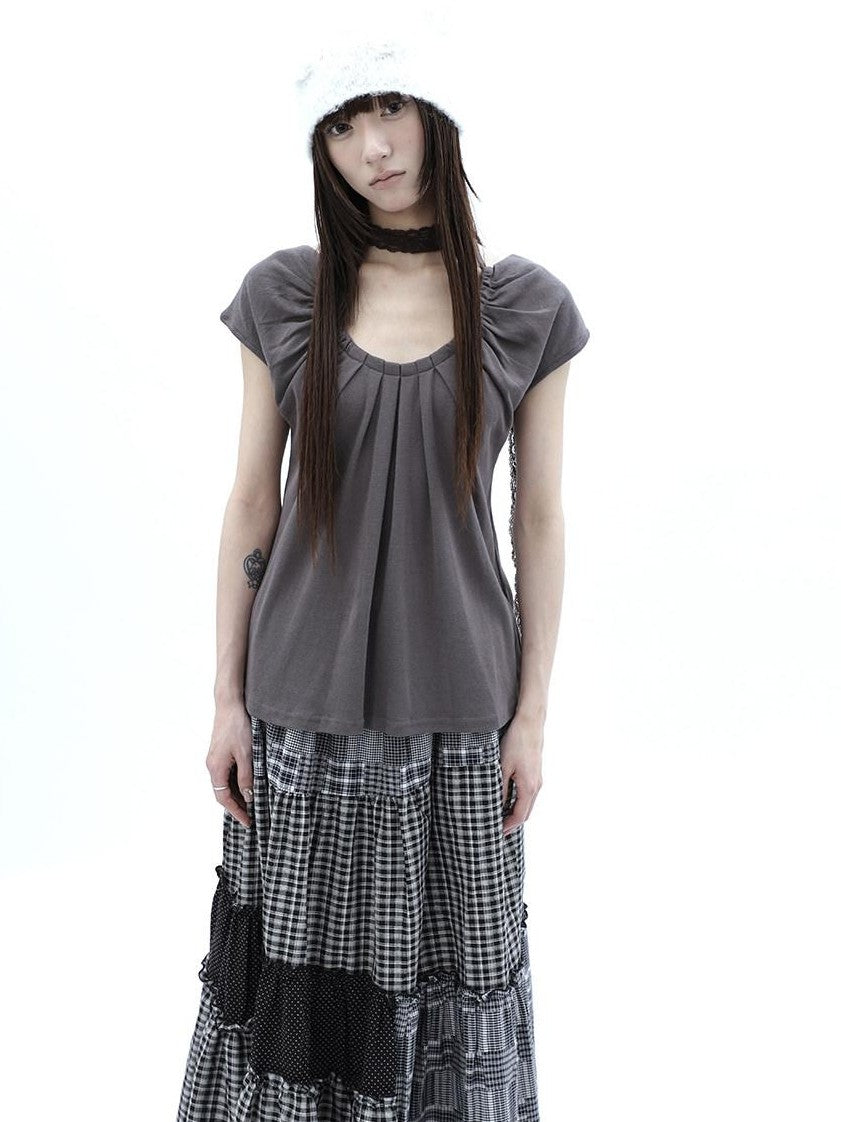 ang project Pleated Halter Tie U Neck Women&
