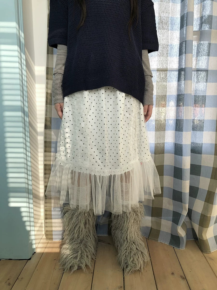 ang project Pleated Korean Aline Elastic Waist White Girls Ladies Midi Skirt