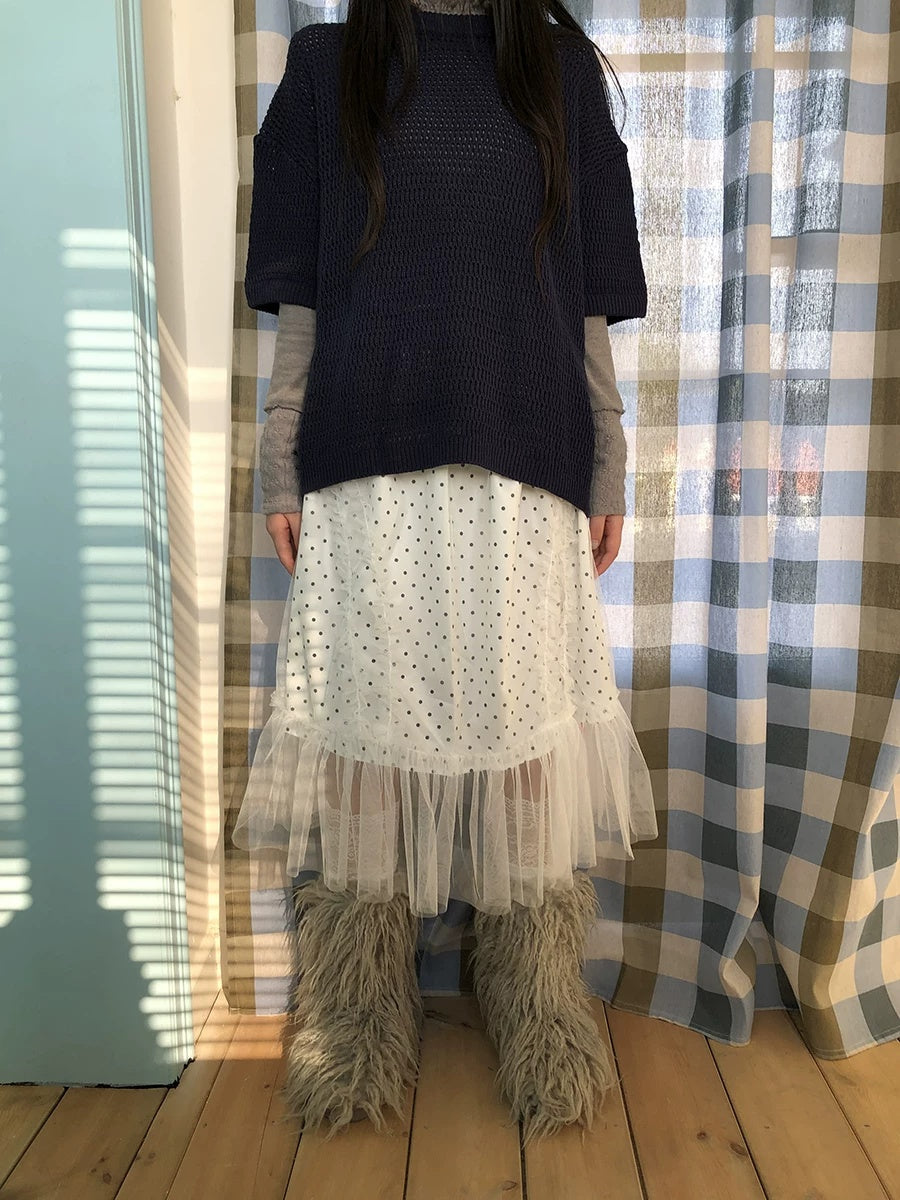 ang project Pleated Korean Aline Elastic Waist White Girls Ladies Midi Skirt
