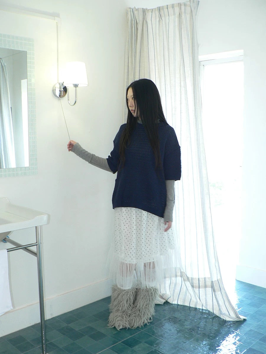 ang project Pleated Korean Aline Elastic Waist White Girls Ladies Midi Skirt