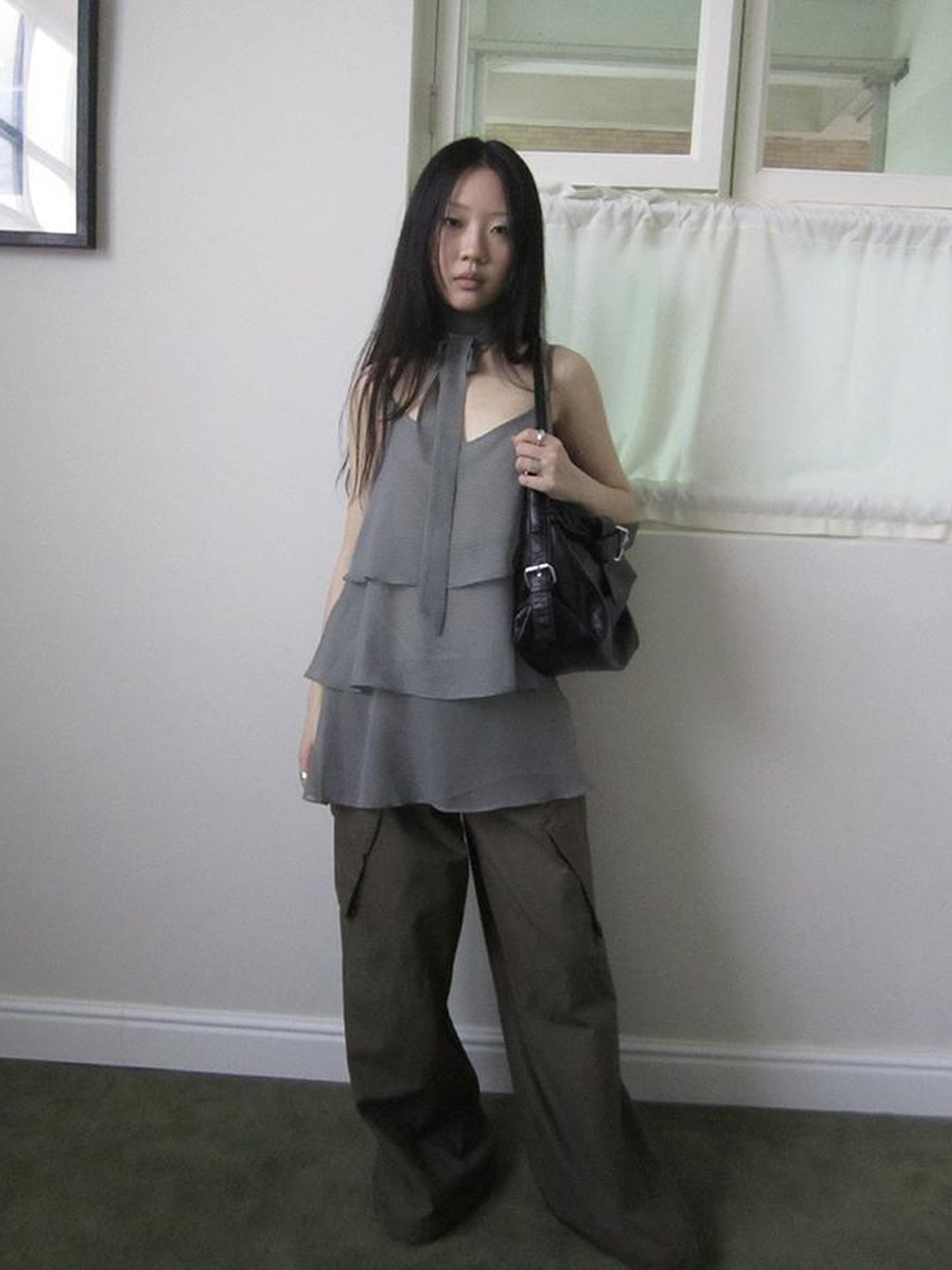 ang project Pleated Lattice Sleeveless Vest With Scarf