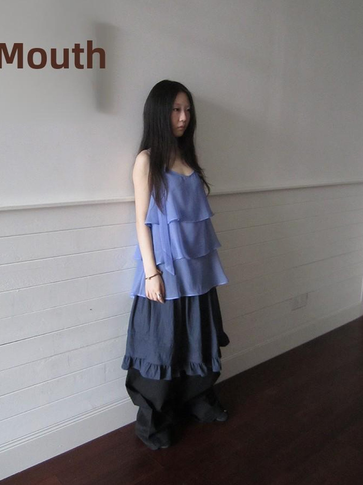 ang project Pleated Lattice Sleeveless Vest With Scarf