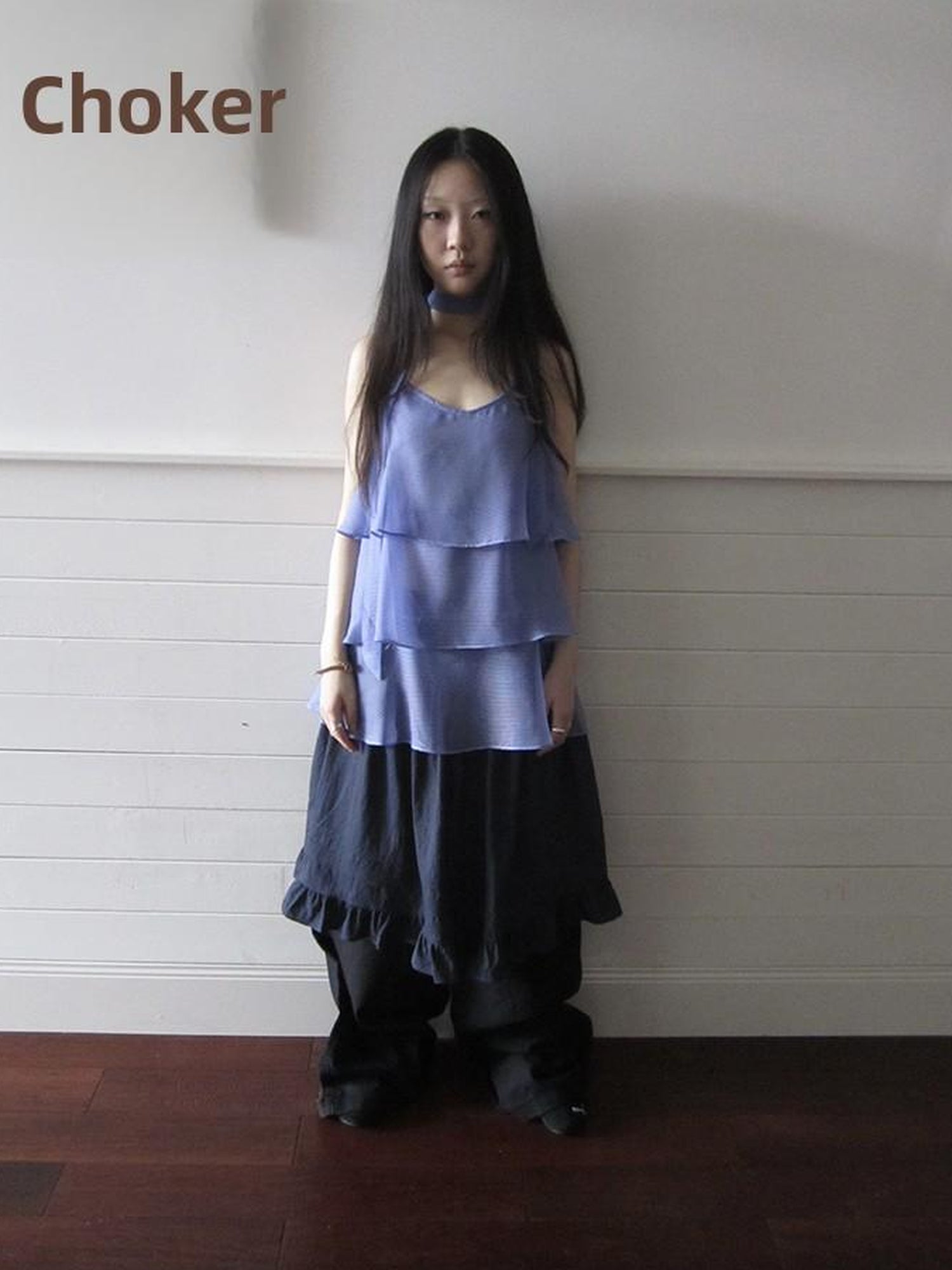 ang project Pleated Lattice Sleeveless Vest With Scarf