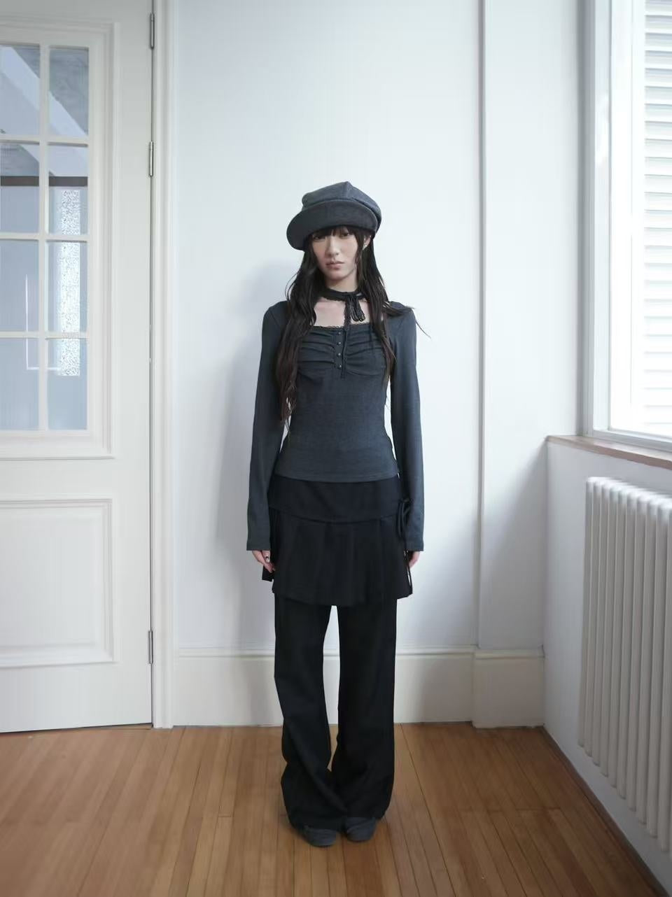 ang_project_Pleated_Skirt_Layered_Look_Color_Block_Women&