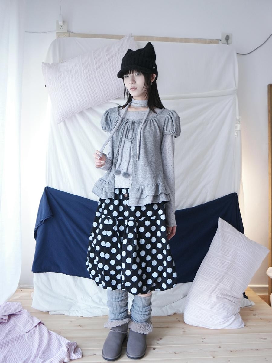 ang project Polka Dot Button Loose Vintage Bubble Women&
