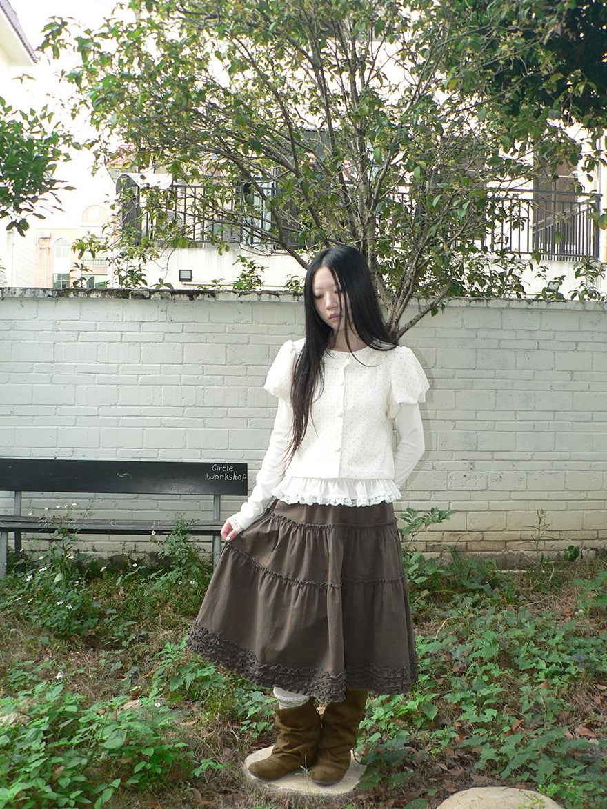 ang project Polka Dot Lace Puff Sleeve Short Sleeve Women&