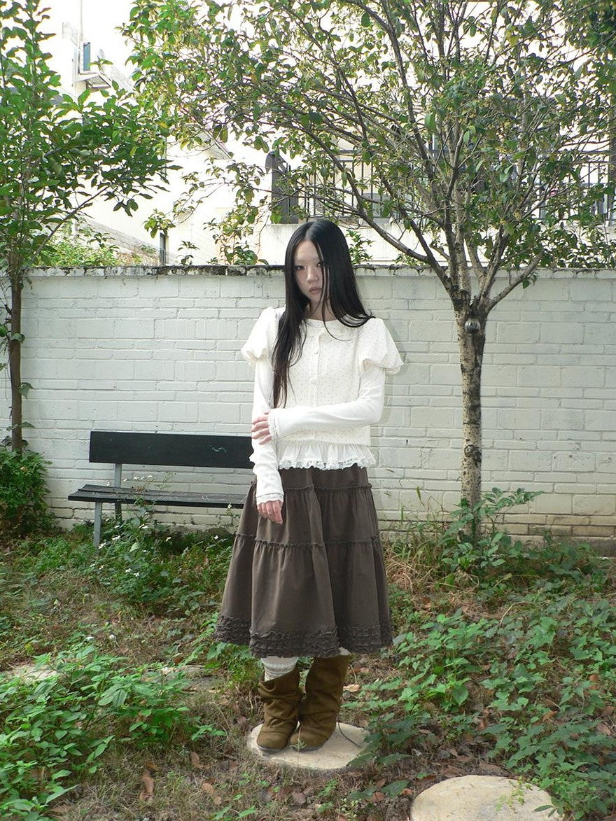 ang project Polka Dot Lace Puff Sleeve Short Sleeve Women&