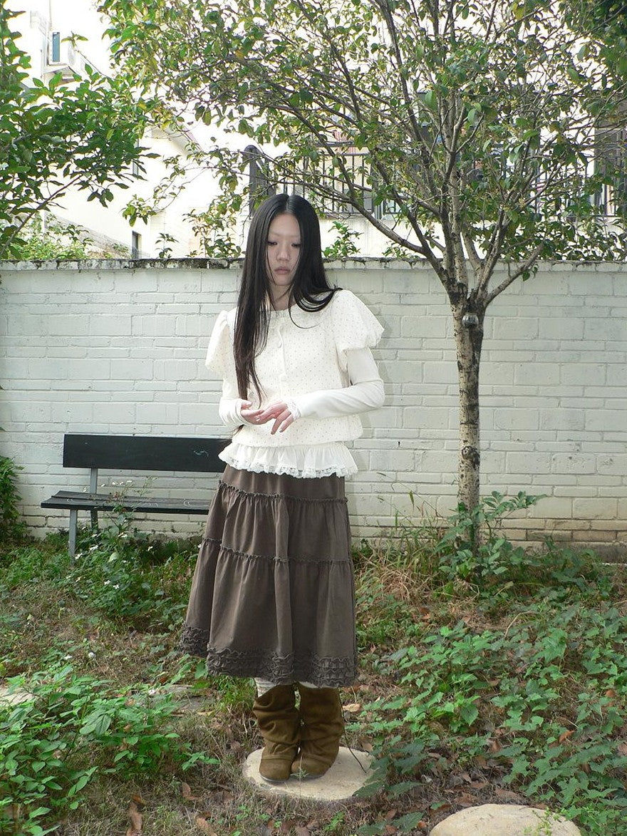 ang project Polka Dot Lace Puff Sleeve Short Sleeve Women&