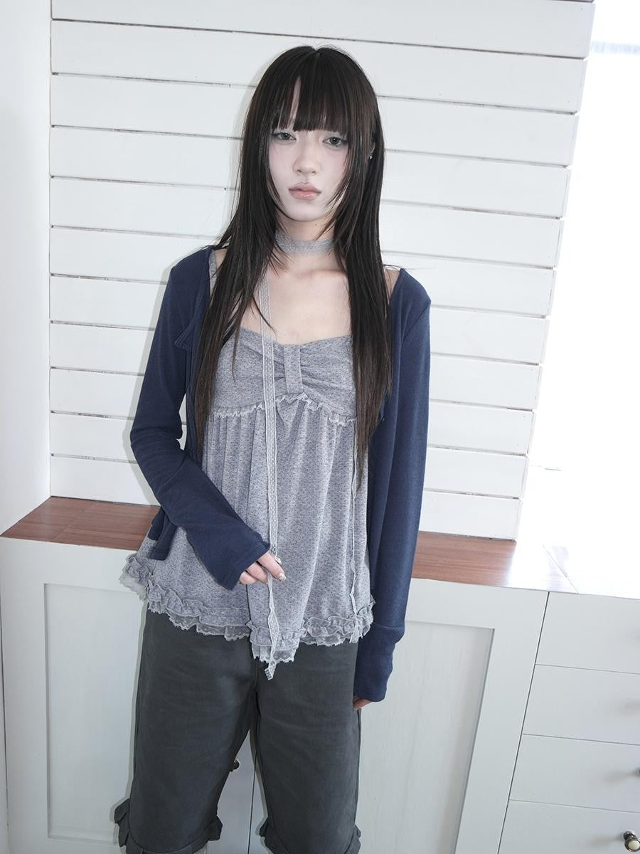 ang project Polka Dot Lace Spliced Ruffle Trim Women&