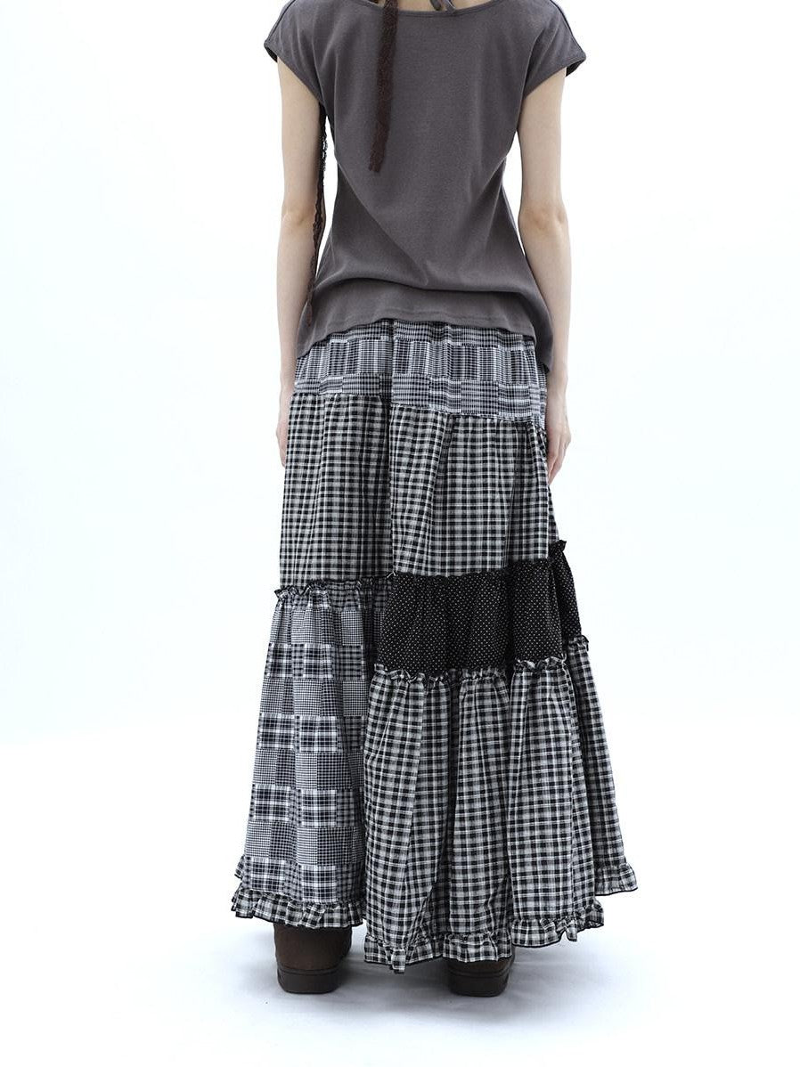 ang project Polka Dot Plaid Patchwork Ruffle Hem Women&