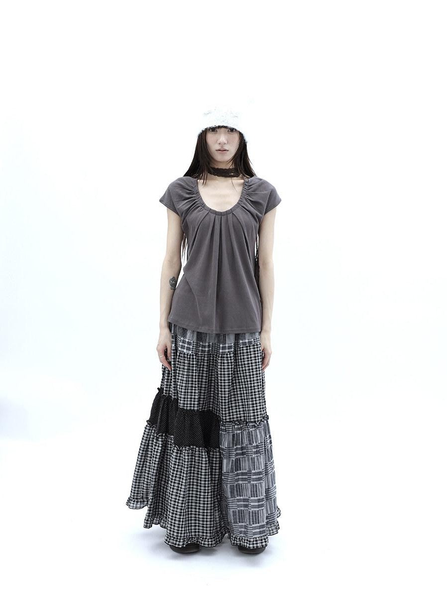 ang project Polka Dot Plaid Patchwork Ruffle Hem Women&