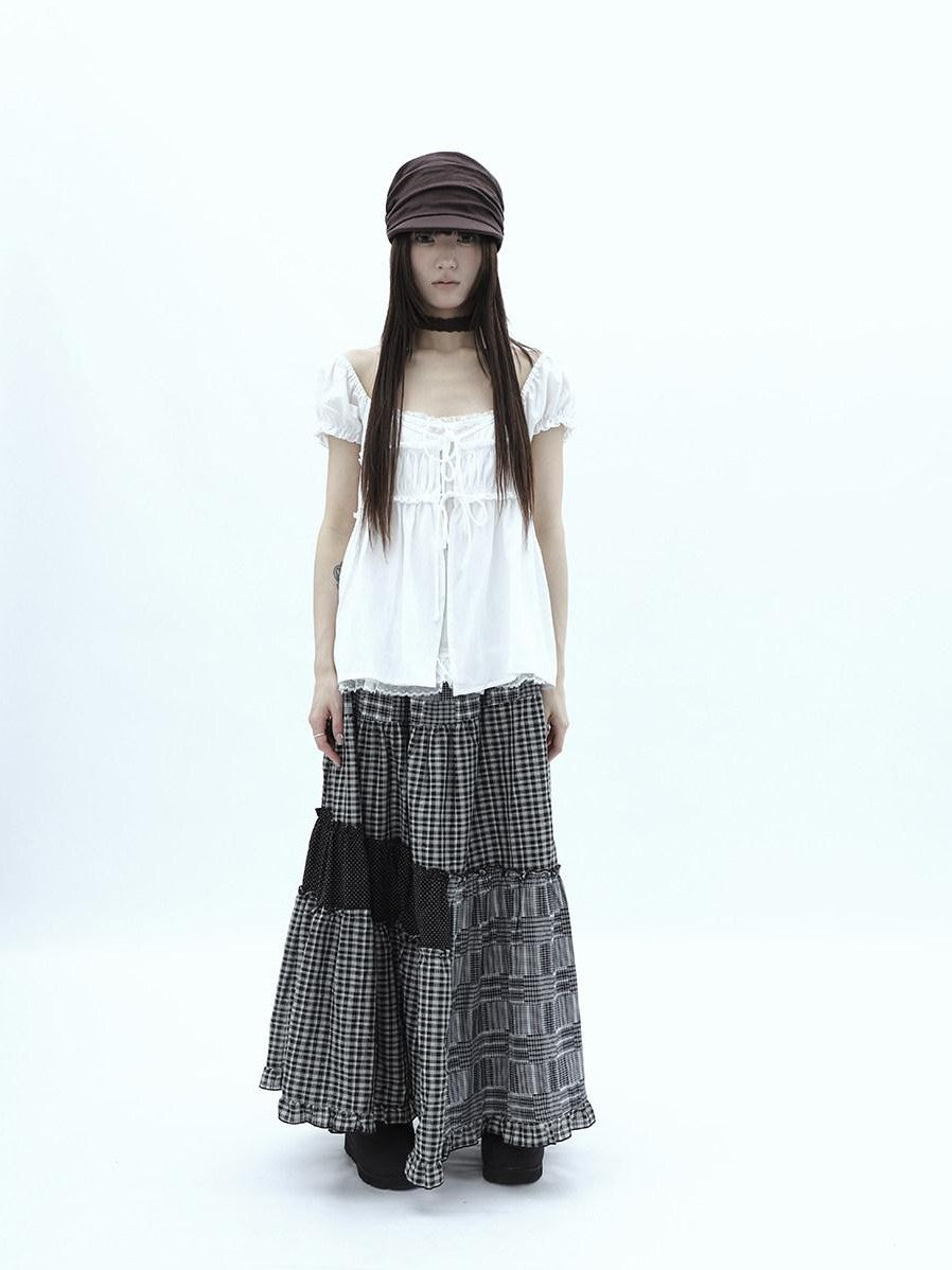ang project Polka Dot Plaid Patchwork Ruffle Hem Women&