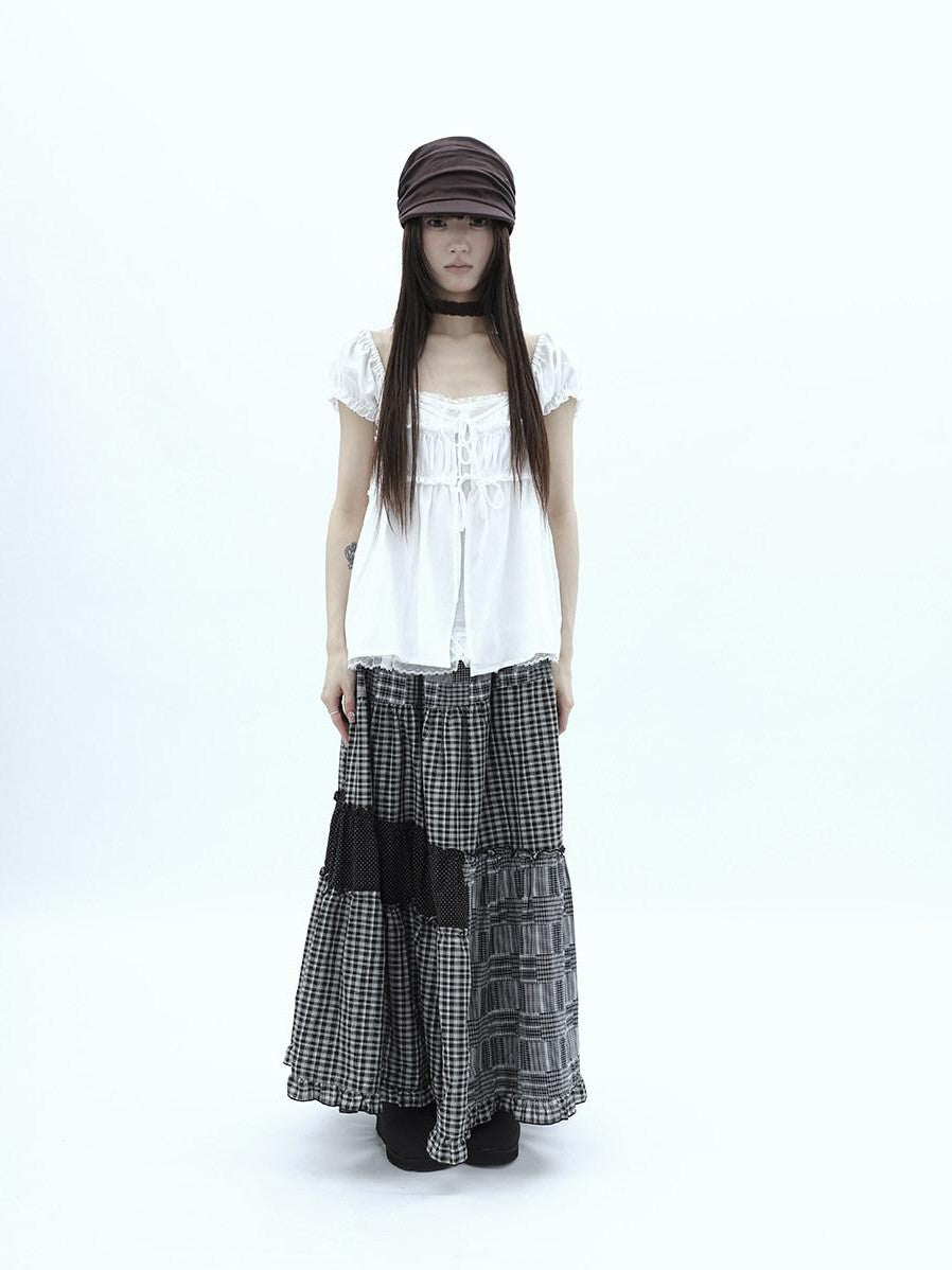 ang project Polka Dot Plaid Patchwork Ruffle Hem Women&