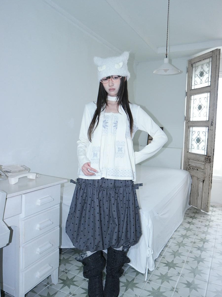 ang project Polka Dot Print Bow Tie Wool Blend Bubble Women&