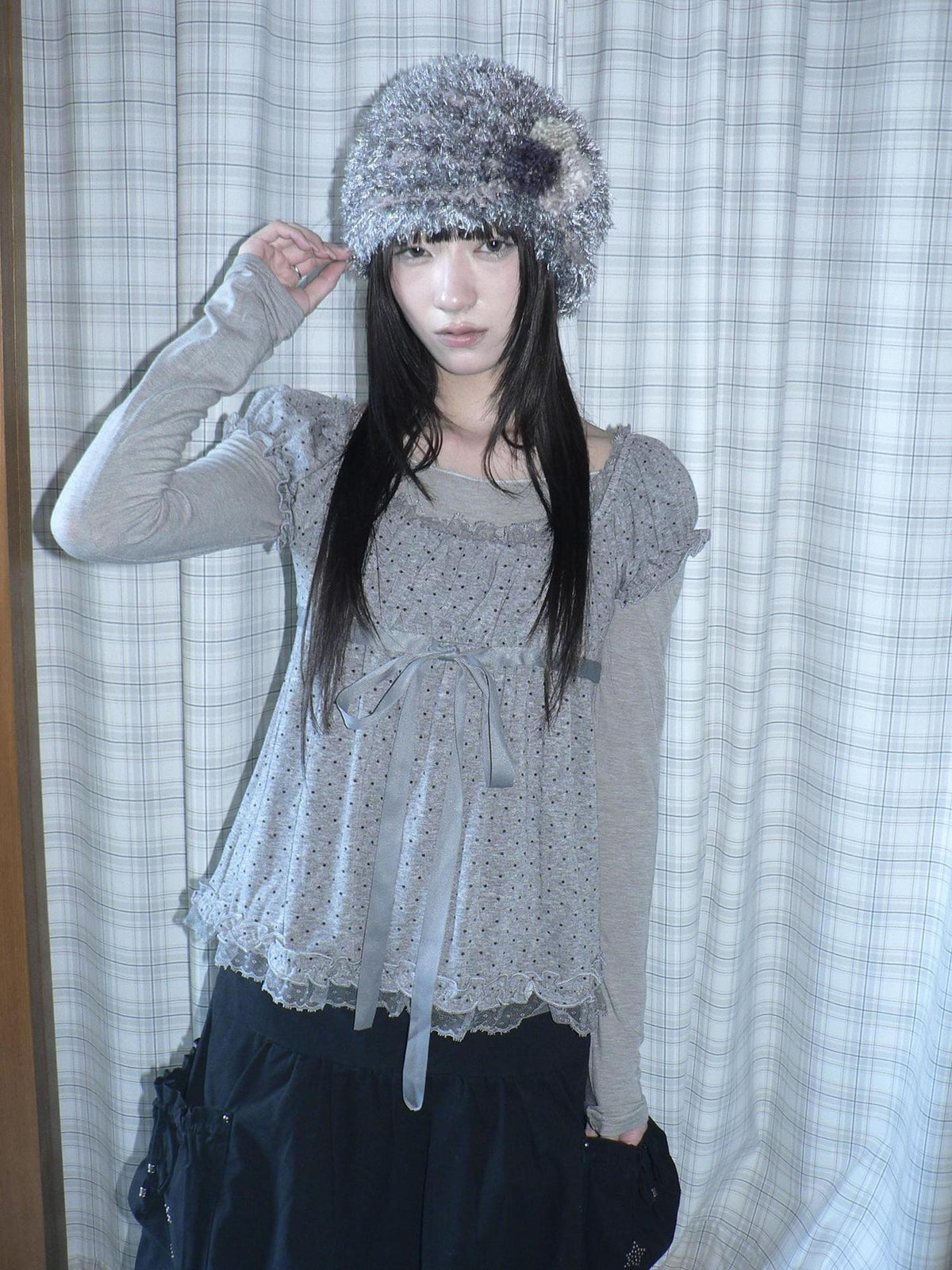 ang project Polka Dot Puff Sleeve Ruffled Paneled Women&