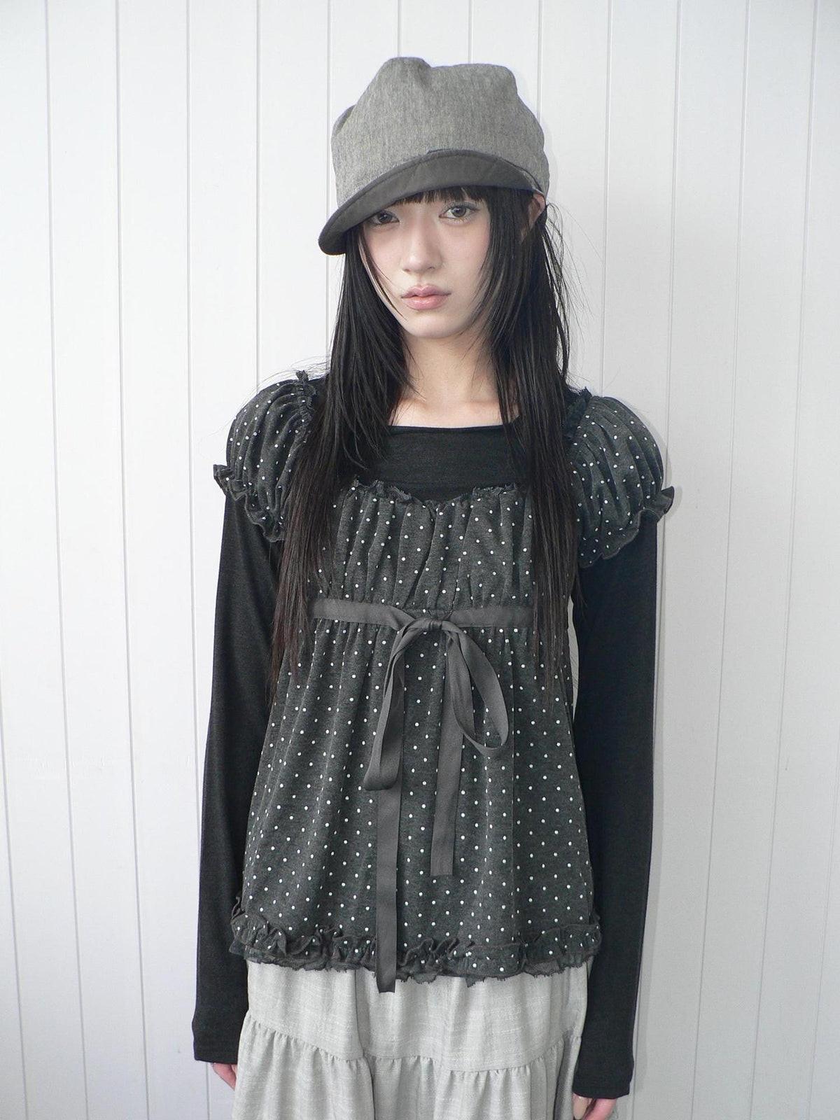ang project Polka Dot Puff Sleeve Ruffled Paneled Women&