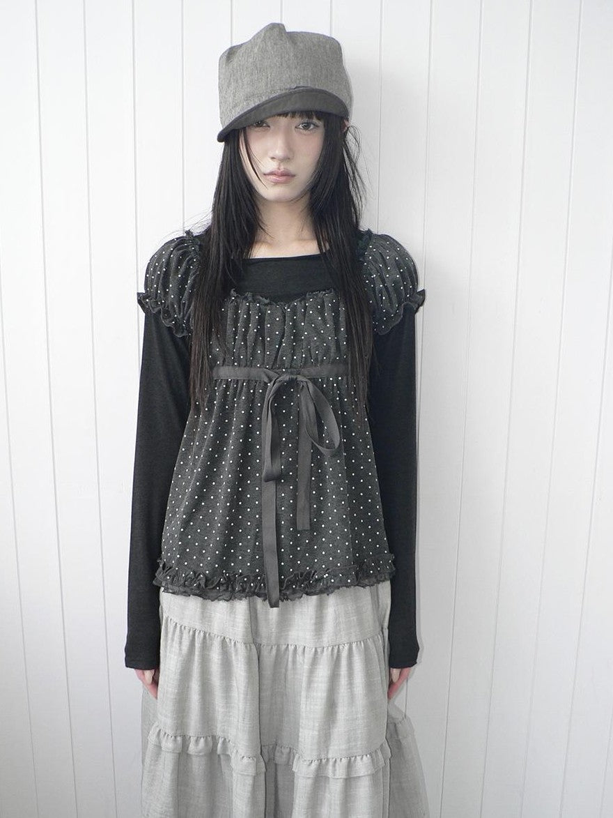 ang project Polka Dot Puff Sleeve Ruffled Paneled Women&