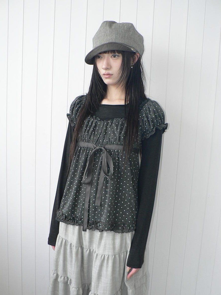 ang project Polka Dot Puff Sleeve Ruffled Paneled Women&