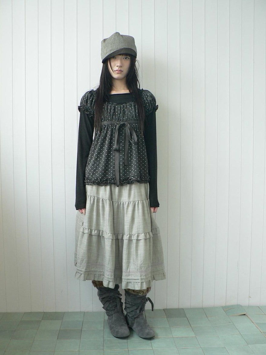 ang project Polka Dot Puff Sleeve Ruffled Paneled Women&