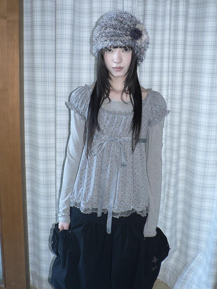 ang project Polka Dot Puff Sleeve Ruffled Paneled Women&