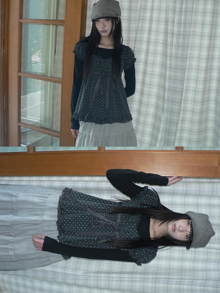 ang project Polka Dot Puff Sleeve Ruffled Paneled Women&