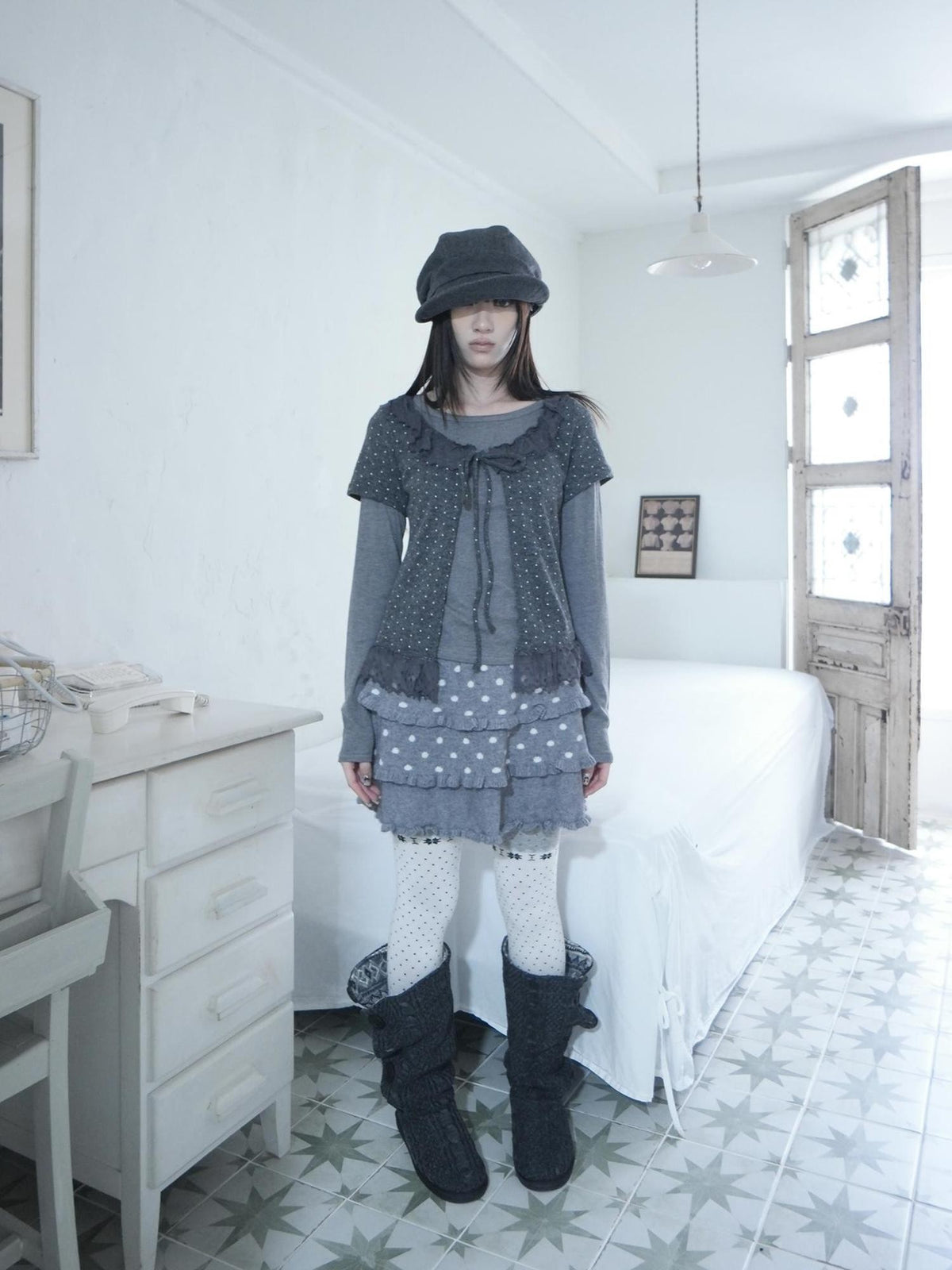 ang project Polka Dot Ruffle Lace Splice Two Piece Women&