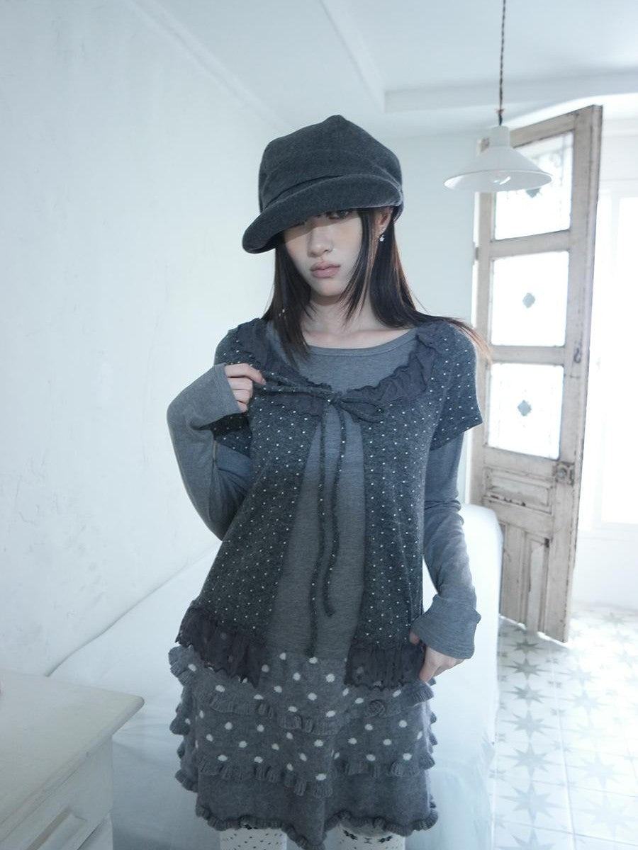 ang project Polka Dot Ruffle Lace Splice Two Piece Women&