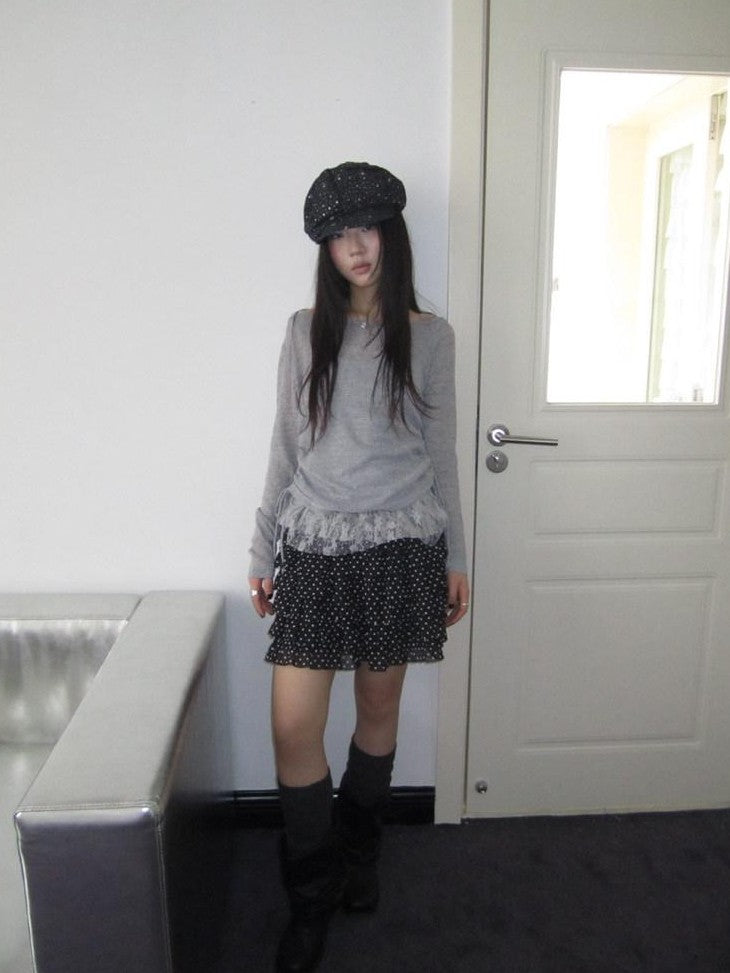 ang project Polka Dot Ruffle Spliced Elastic Waist Cake Women&